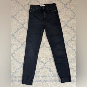 Zara High Rise Cuffed Black Skinny Jeans
